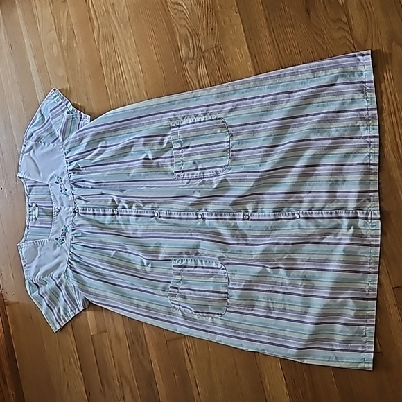 Vintage Kmart Short Sleeve Front Snap Striped  Housecoat Women's Size Medium - Picture 5 of 16